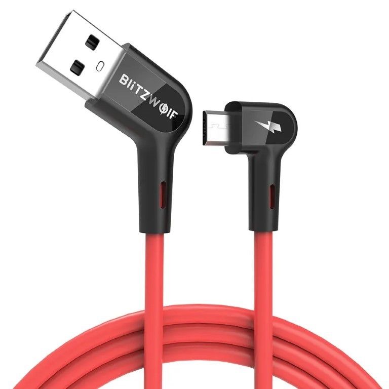 Кабель BlitzWolf BW-AC2 USB - Micro USB Right Angle 5V, 2.4А, 0.9 м, красный