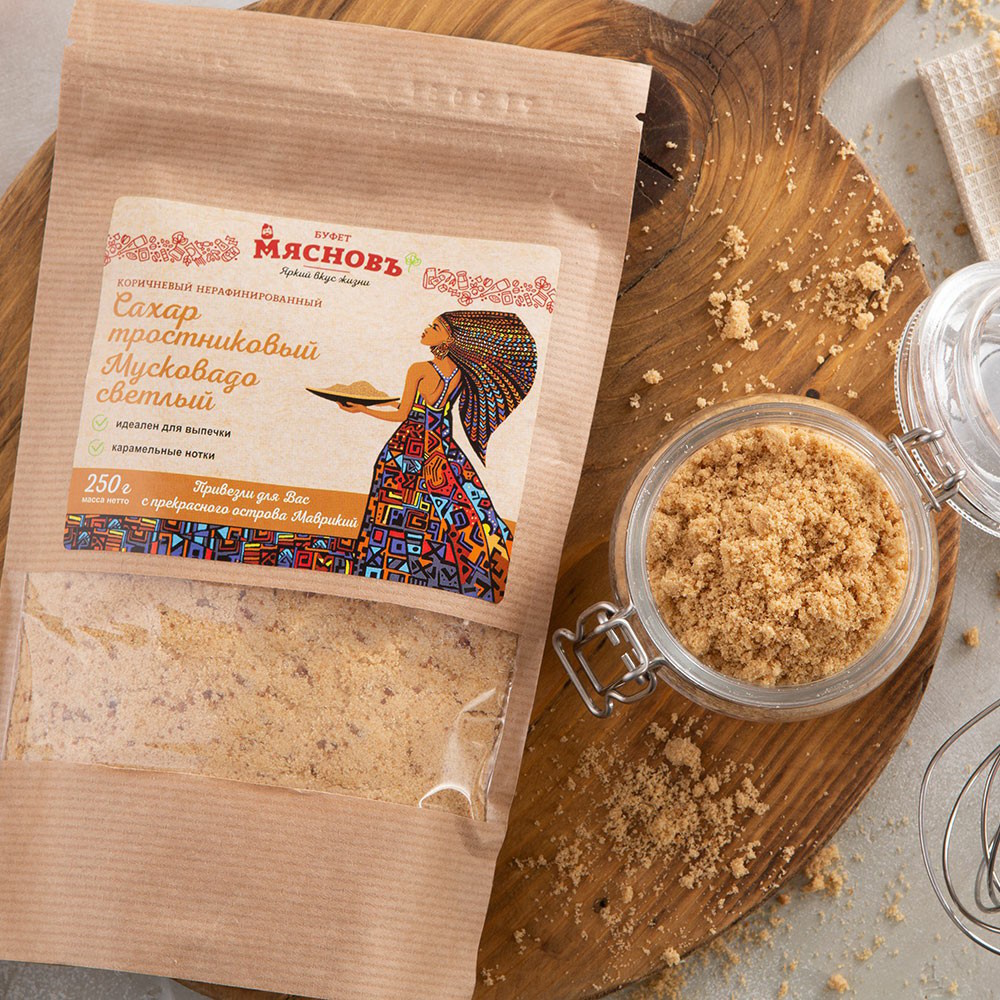 Сахар МясновЪ БУФЕТ Мусковадо тростниковый светлый песок 250 г