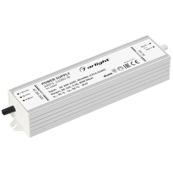 

Блок питания ARPV-24080-B (24V, 3.3A, 80W) (ARL, IP67 Металл) Arlight, Белый