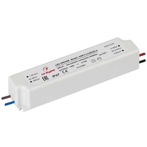 

Блок питания ARPV-LV48035-A (48V, 0.8A, 36W) (ARL, IP67 Пластик) Arlight, Белый