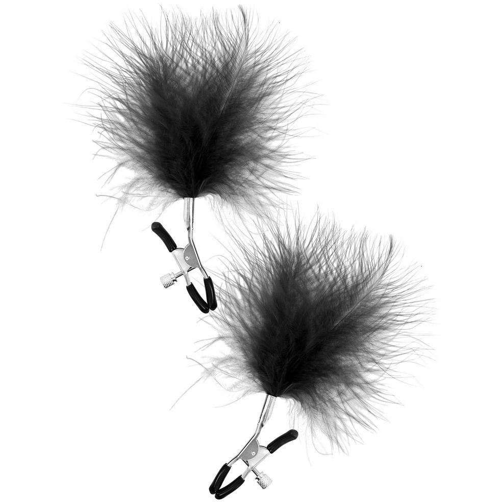 Зажимы на соски с черными пуховыми кисточками Sweet Caress Feather Nipple Clumps