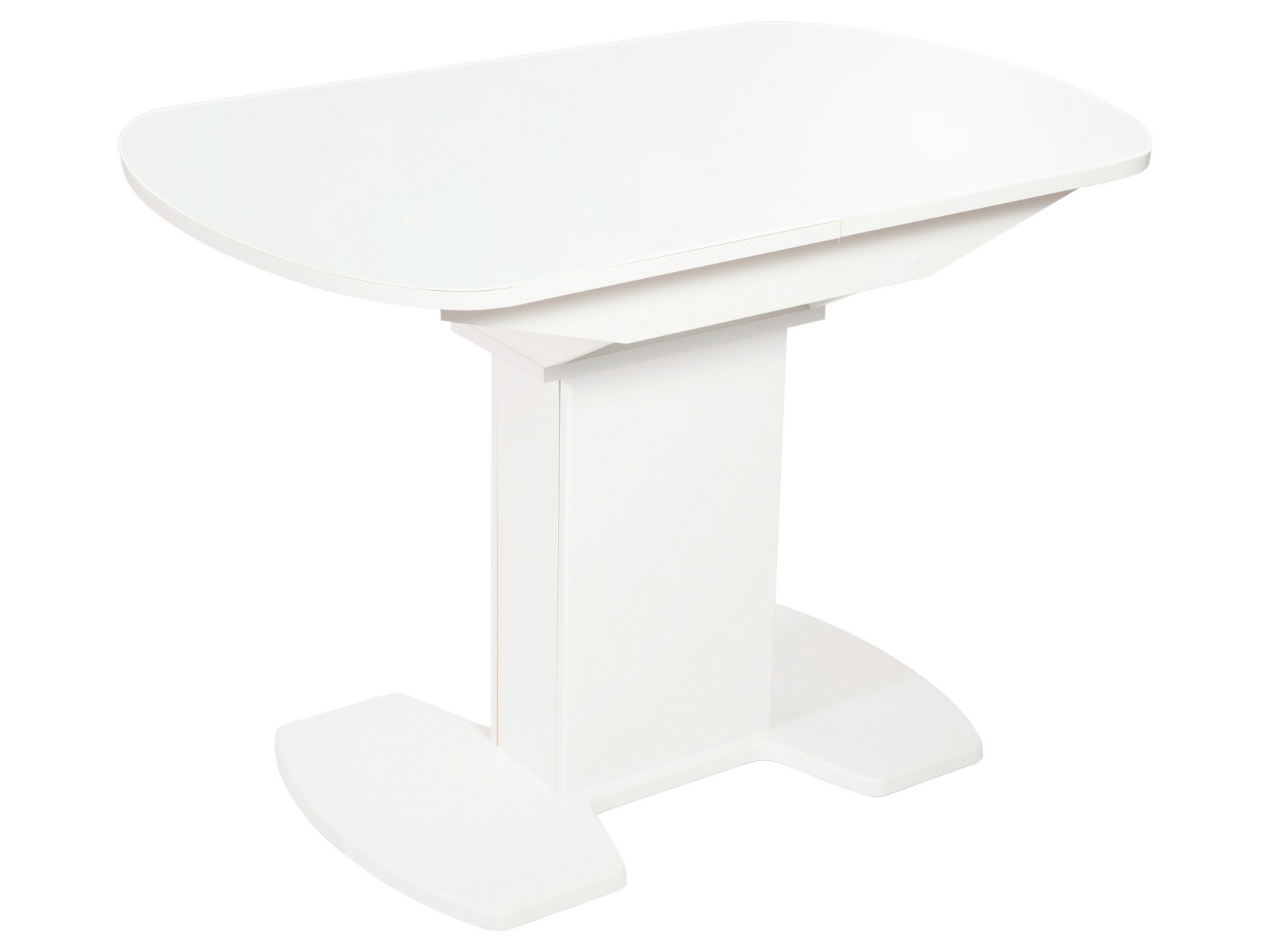 фото Кухонный стол корсика (110/141,5х70) стекло белое/лдсп белая аврора мебель