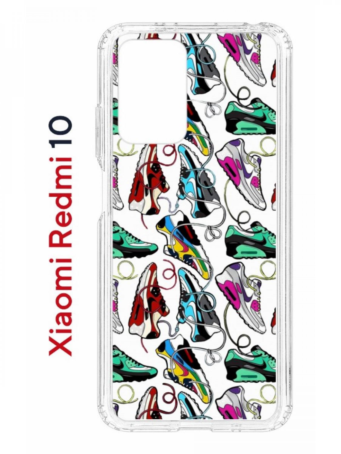 

Чехол на Xiaomi Redmi 10/10 Prime Kruche Print Кроссы Nike Air Max,противоударный бампер, Прозрачный;зеленый;красный;синий, Ксиоми Редми 10, Редми 10 Прайм