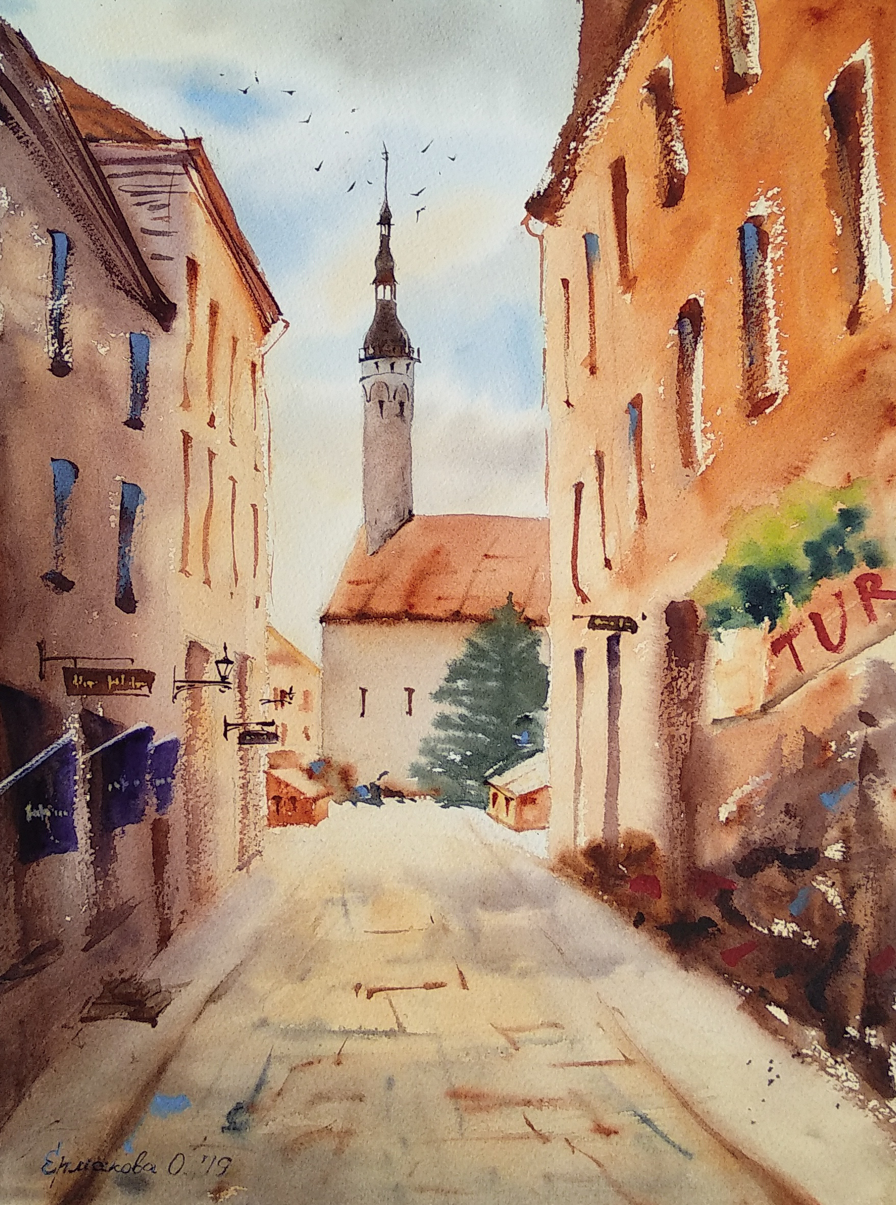 

Картина, живопись, акварель с улицей Таллина. Картина Таллин. Картина старый город