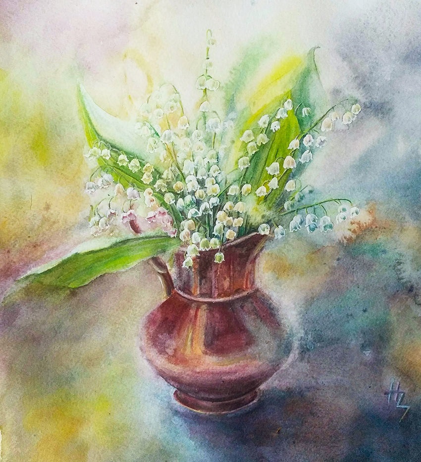 

Картина, Наталья Зубкова, Цветы, Живопись, Акварель, Ландыши, 25х25, с оформлением