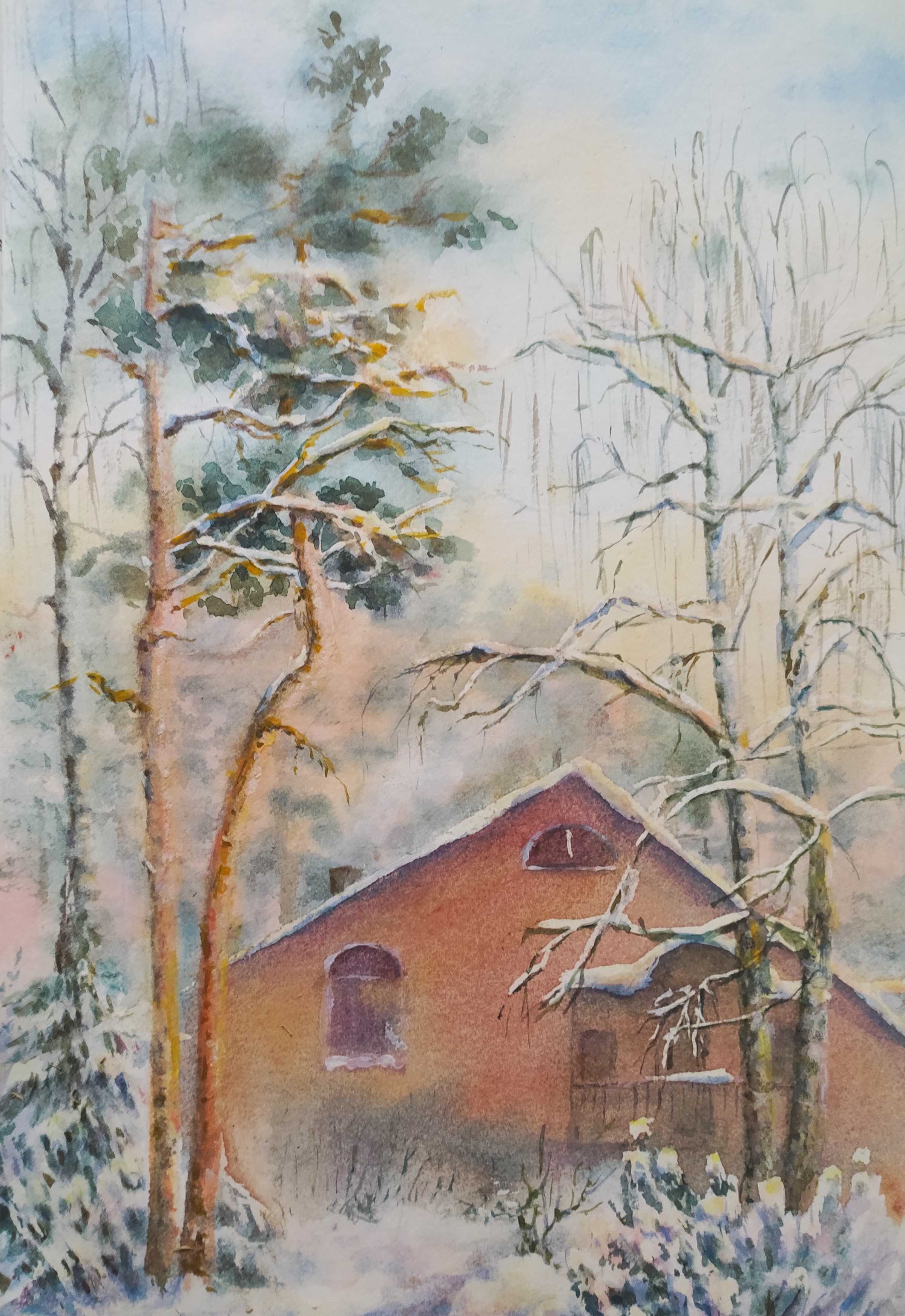 

Картина, акварель зимний пейзаж Наталья Зубкова, Крещенский морозец, 17Х30 без рамы
