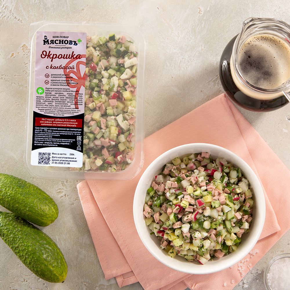 

Окрошка МясновЪ ШЕФ-ПОВАР с колбасой +-300 г