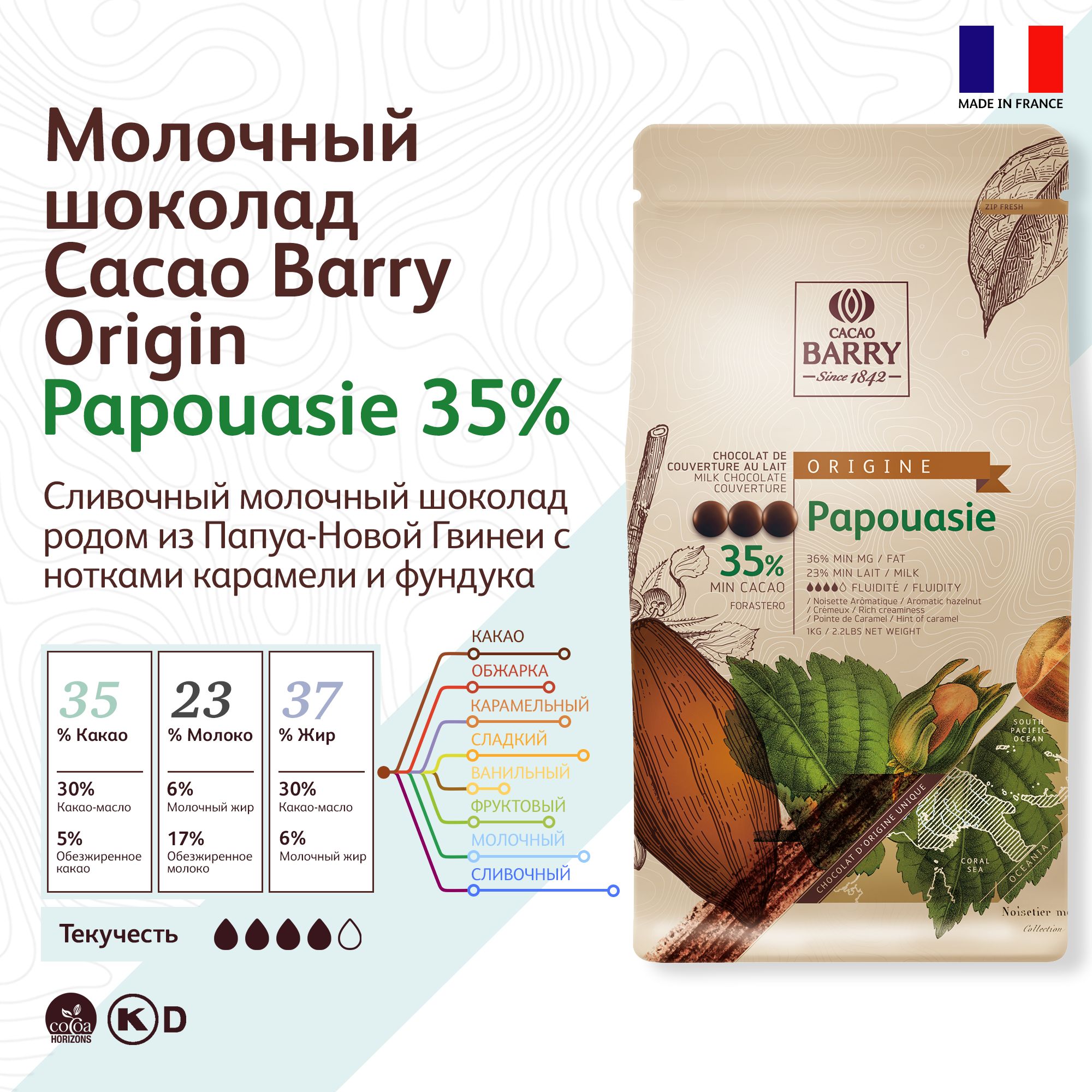 Шоколад молочный Cacao Barry Papouasie 36%, 1 кг Франция