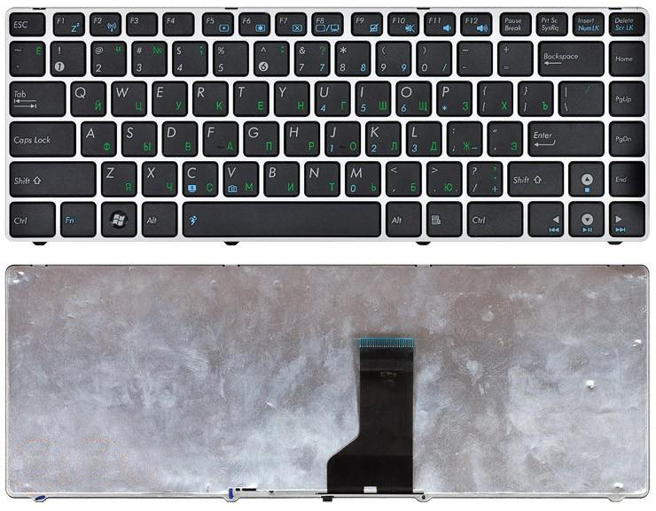 

Клавиатура для ноутбука Asus UL30 K42 черная с серебристой рамкой