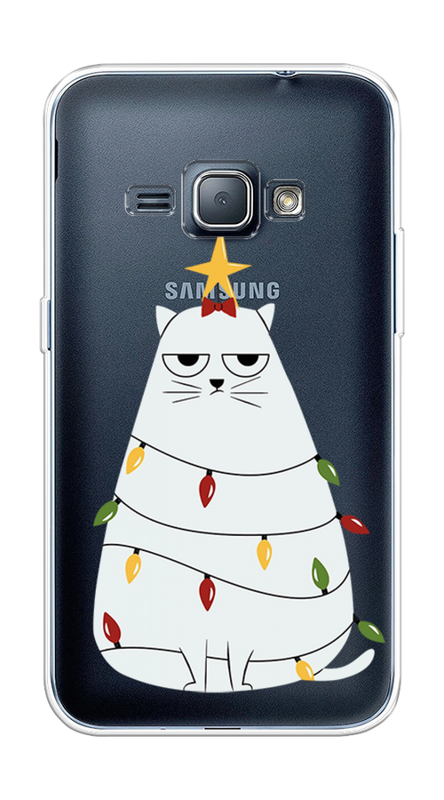 

Чехол на Samsung Galaxy J1 2016 "Котик в гирлянде", Белый;красный;желтый, 22150-1