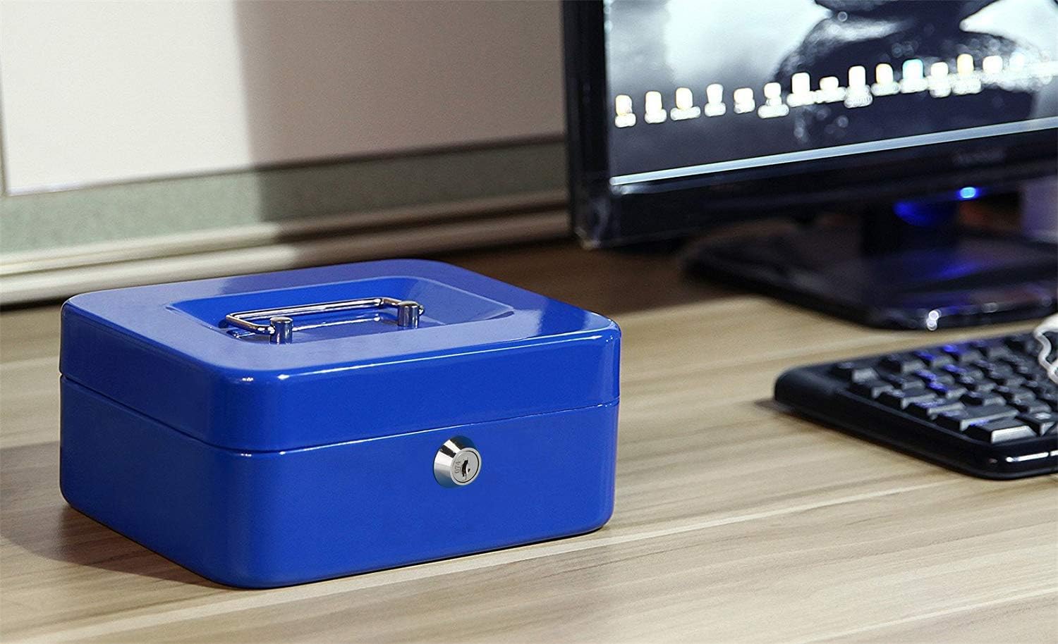 Шкатулка-сейф SAFEBURG Keeper-20 Blue Gloss металлический переносной ящик для денег
