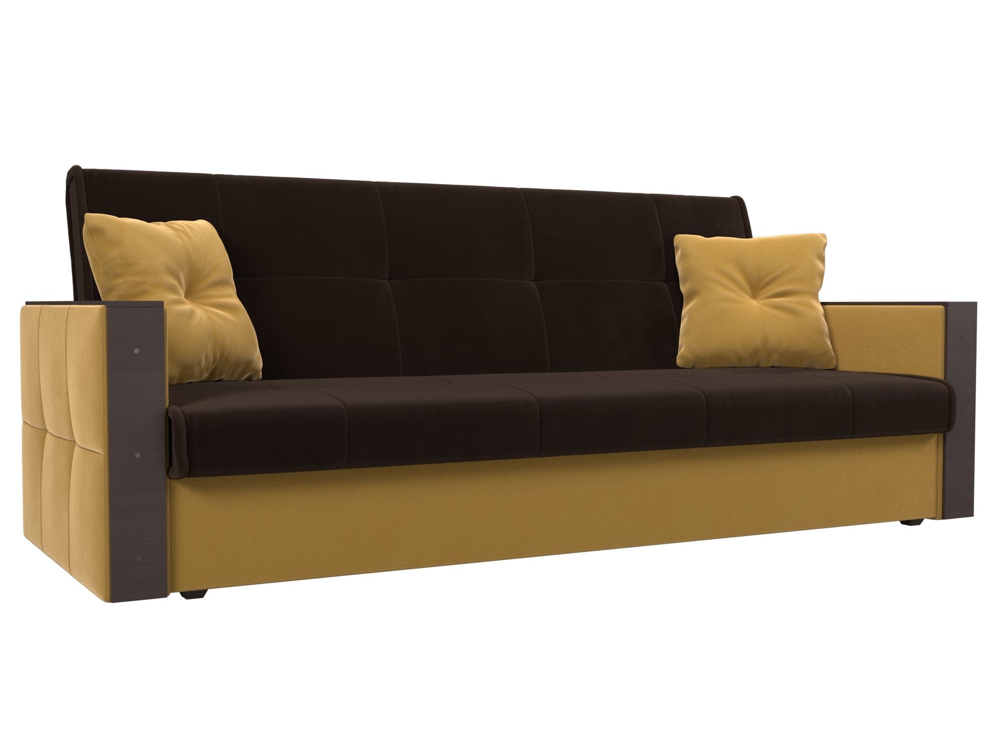 фото Прямой диван-книжка лига диванов валенсия коричневый/желтый (микровельвет)