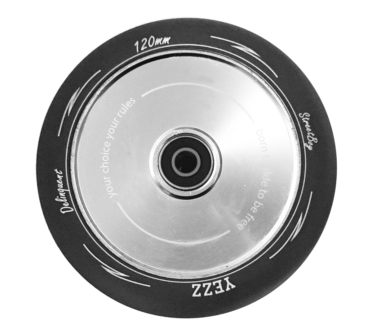 Колесо для трюкового самоката Yezz 120 мм HOLLOW цельнолитое серебро/delinquent