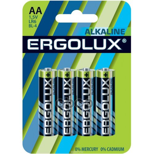 Батарейка щелочная Ergolux Alkaline LR6 BL-4 AA, 1,5V, 4 шт. батарейка солевая r6sr4 aa 1 5v упаковка 4 шт r6sr4 ergolux 12441 ergolux арт 12441