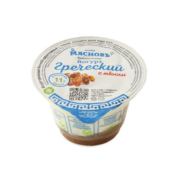 

Йогурт МясновЪ ФЕРМА греческий 4,6% двухслойный с мюсли 150 г