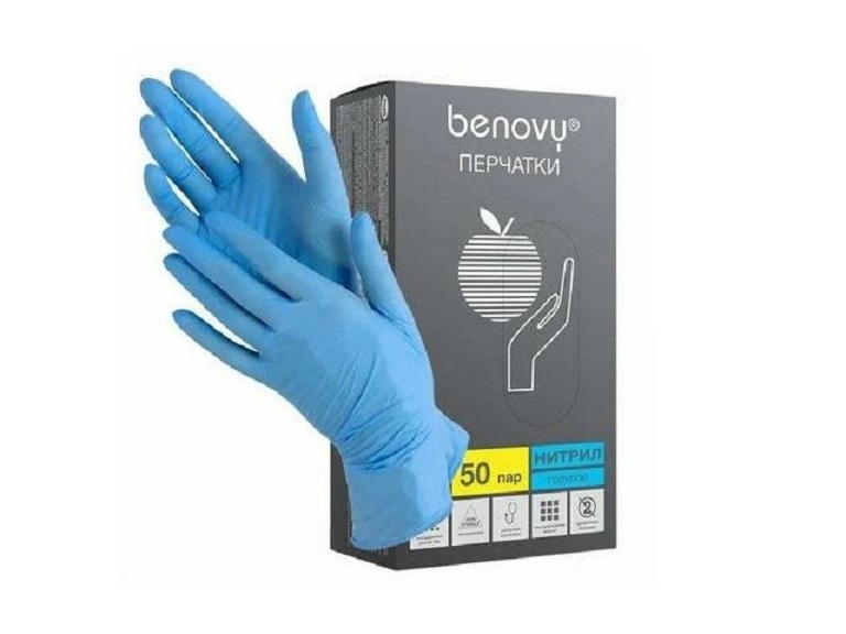 Перчатки Benovy Nitrile PC нитриловые голубые M 50 пар 3,5 г нитриловые перчатки неопудренные текстурированные нестерильные nitrile hands clean 2228 l черные 100 шт