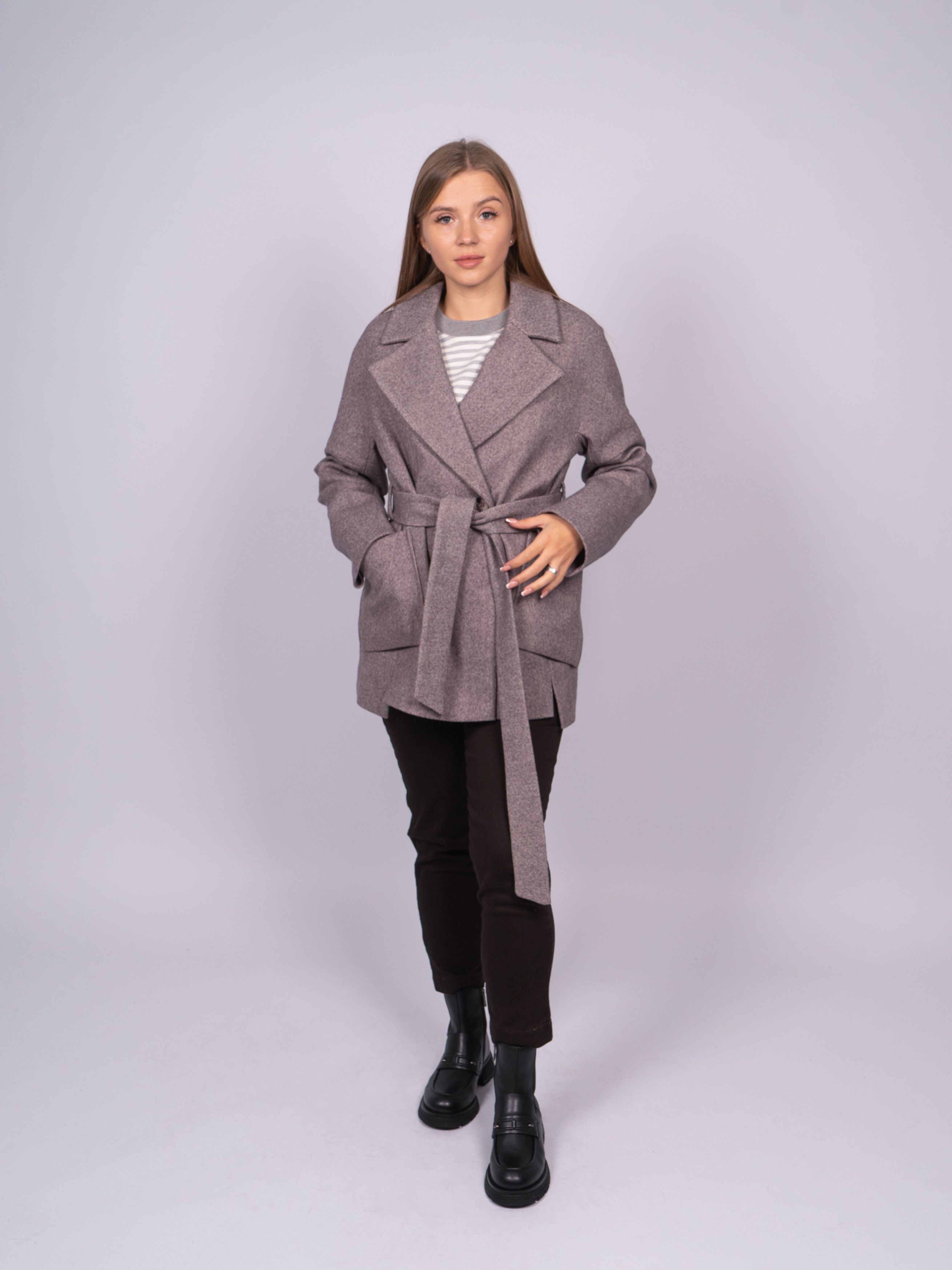 Пальто женское 365 clothes KR-292-Рубчик коричневое 52 RU