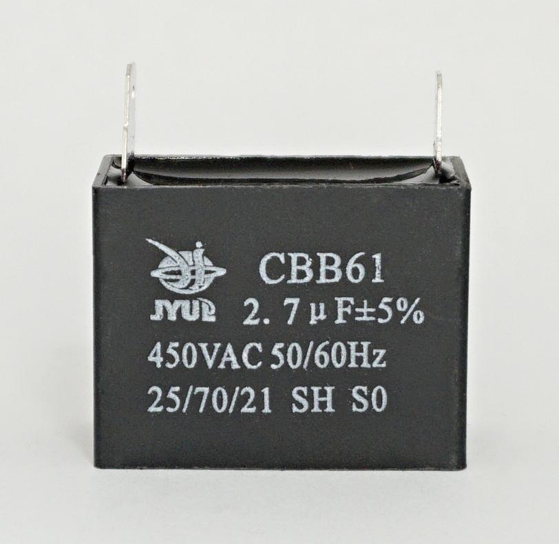 

2,7 мкф 450В 5% 38*20*30 с клеммами CBB-61 Конденсатор пусковой, 2,7мкФ/450В клем