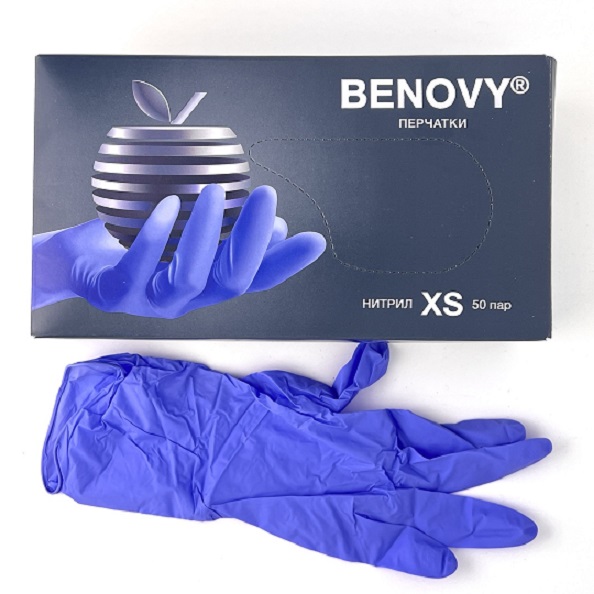 Перчатки Benovy Nitrile MultiColor BS нитриловыесиренево-голубые M 50 пар 3,5 г