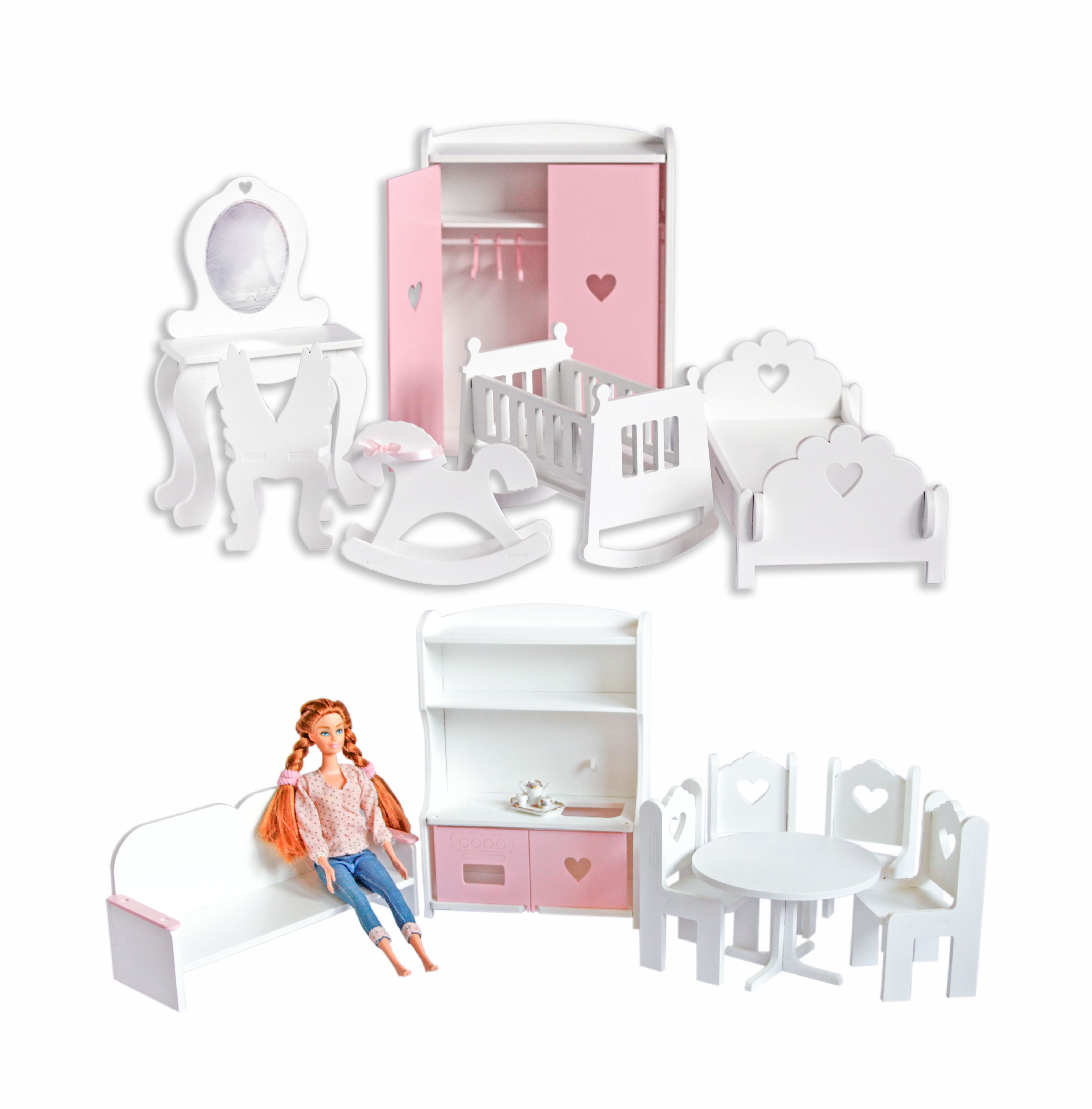 Мебель для кукол LittleWoodHome большая, бело-розовый 3d ручка myriwell rp100b со светящимся в темноте пластиком и набором трафаретов розовый