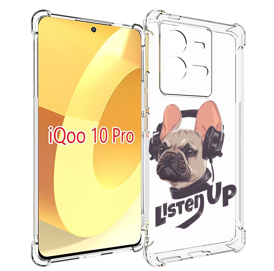 

Чехол MyPads бульдог-слушает-музыку для Vivo iQOO 10 Pro, Прозрачный, Tocco