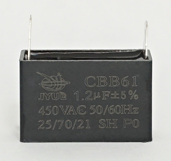 

1,2 мкф 450В (37х13х23) 5% с клеммами CBB-61 Конденсатор пусковой, 1,2мкФ/450В клем
