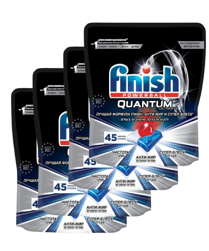 фото Капсулы для посудомоечной машины finish quantum ultimate, 45шт х 4 упаковки