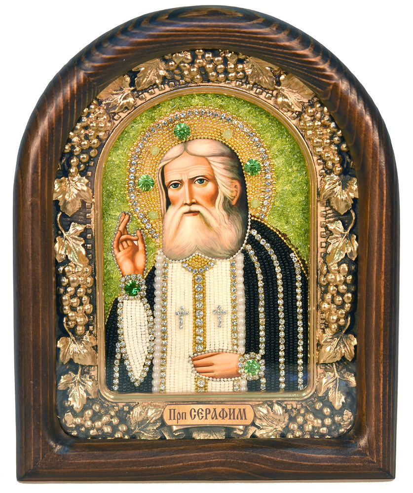 

Икона Дивеевская Серафим Саровский, Чудотворец, Преподобный, из бисера, 11х14 см