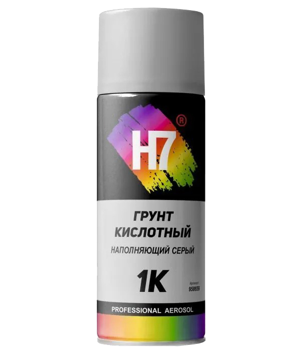 Грунт автомобильный H7 958659 1К кислотный наполняющий, серый, аэрозоль, 520 мл.