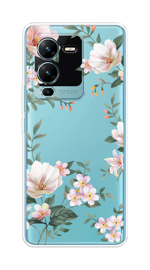 

Чехол на Vivo V25 Pro 5G "Beautiful white flowers", Бежевый;зеленый, 267450-1