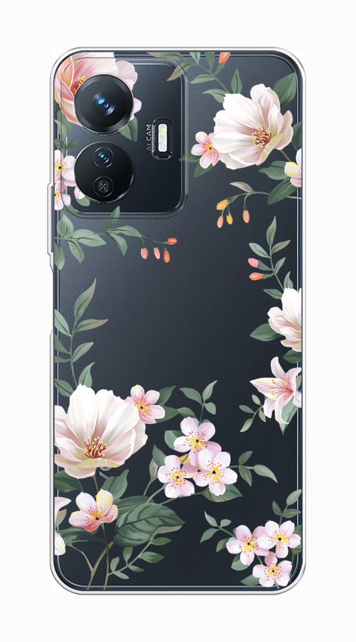 

Чехол на Vivo Y77e "Beautiful white flowers", Бежевый;зеленый, 267350-1