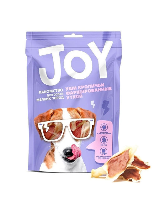 Лакомство для собак Joy, для малых пород, уши кроличьи с уткой, 60г