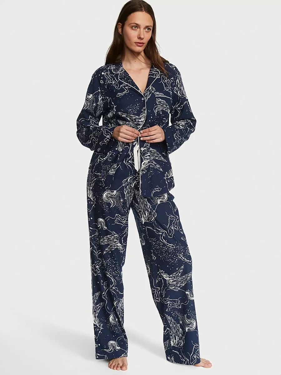 

Пижама женская Victoria's Secret Flannel-Long синяя S Regular, Синий, Flannel-Long