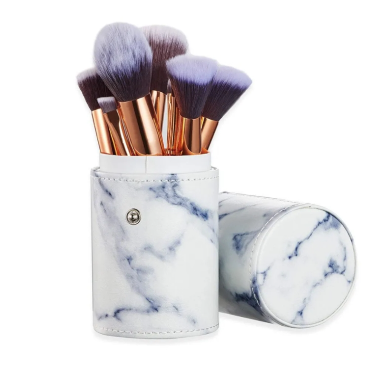 

Набор из 10 кисточек Premium brushes Marble для нанесения макияжа, в футляре-тубусе