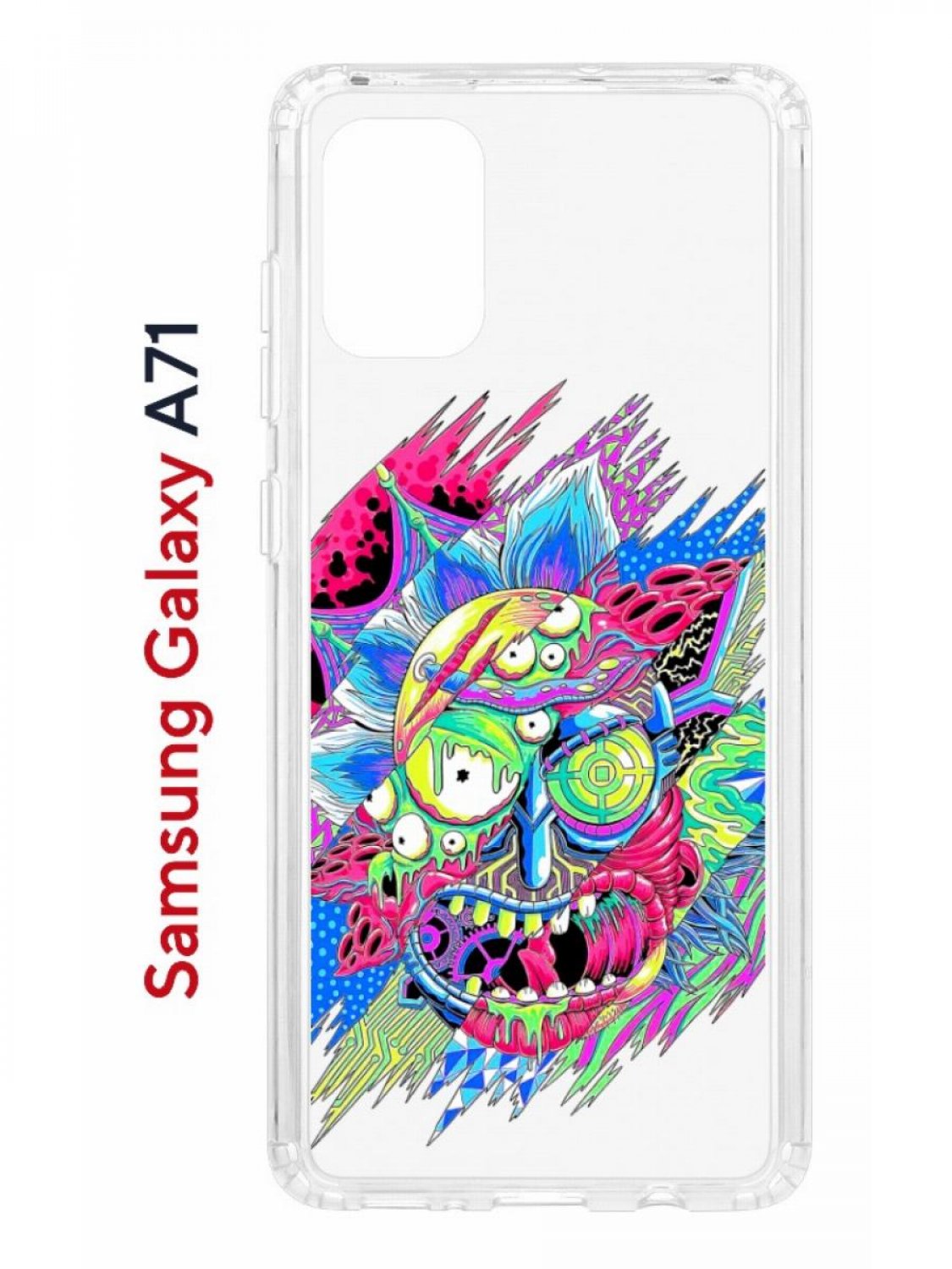 

Чехол на Samsung A71 Kruche Print Многоликий Рик,противоударный бампер,с защитой камеры, Прозрачный;голубой;розовый;желтый, Самсунг Галакси А71