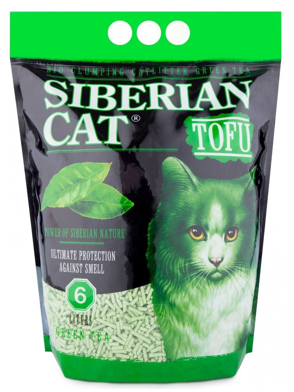 Впитывающий наполнитель Сибирская кошка соевый, зеленый чай, 6 л