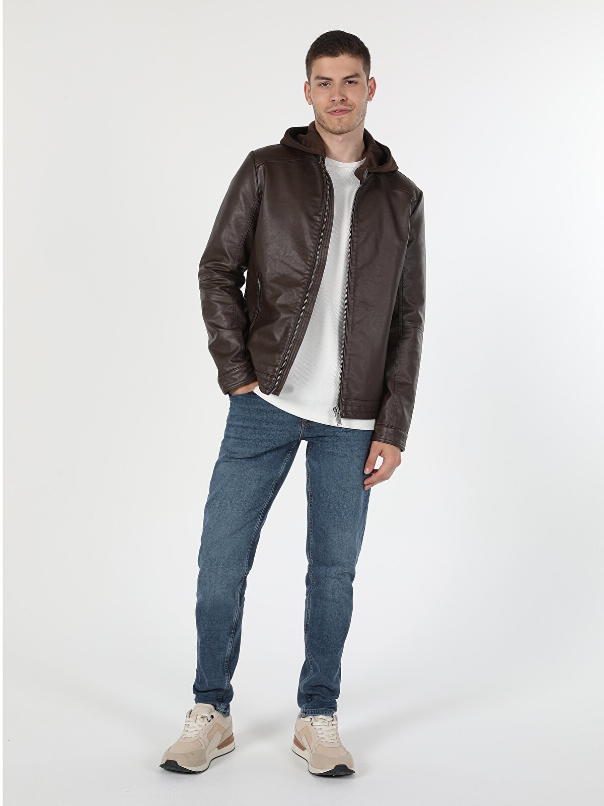 Кожаная куртка мужская Colin's CL1054817_Q1.V1 коричневая S