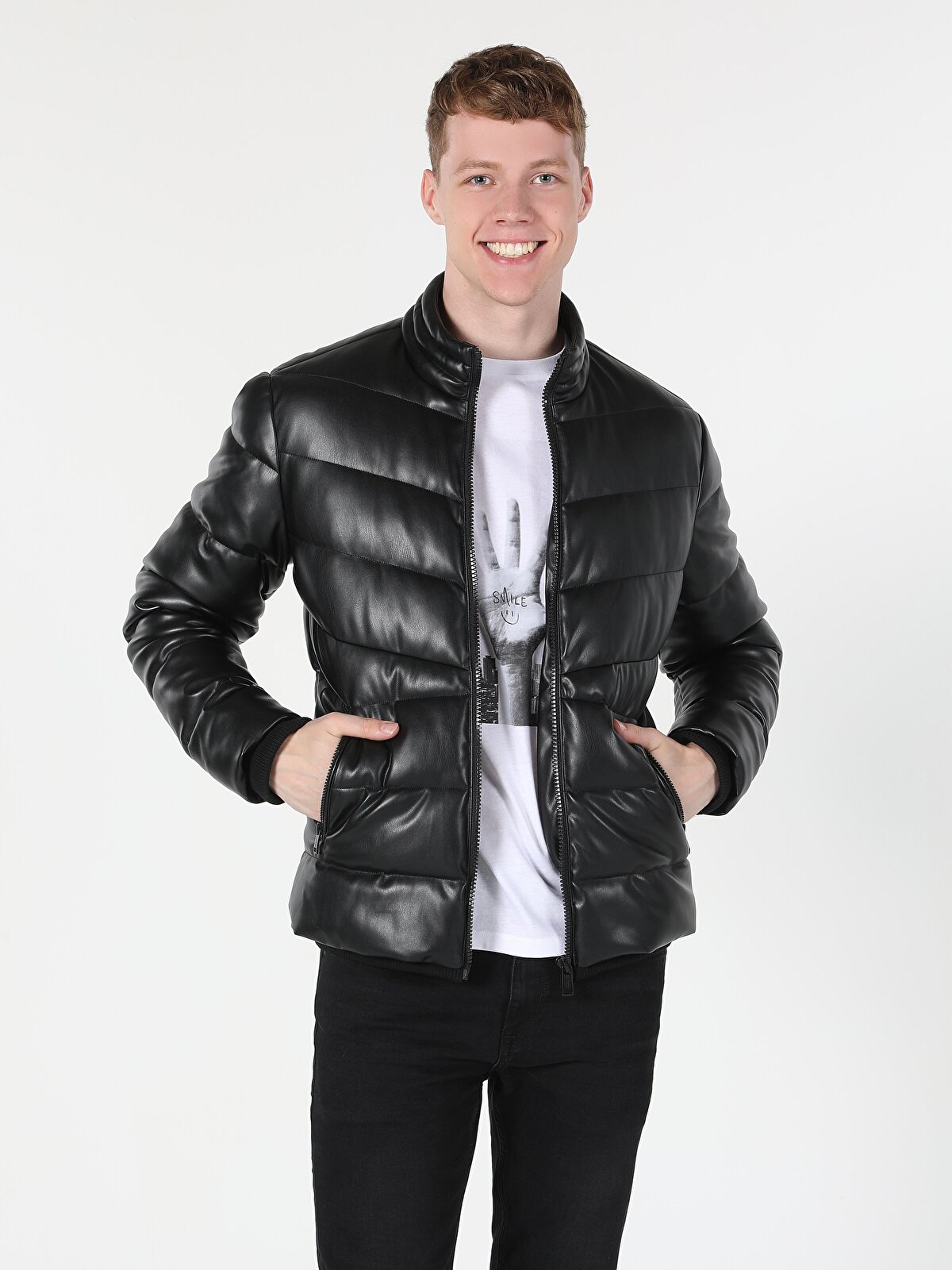 Кожаная куртка мужская Colins CL1055602_Q1.V1 черная M