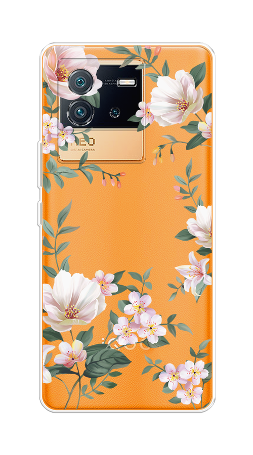 

Чехол на Vivo iQOO Neo6 "Beautiful white flowers", Бежевый;зеленый, 266850-1