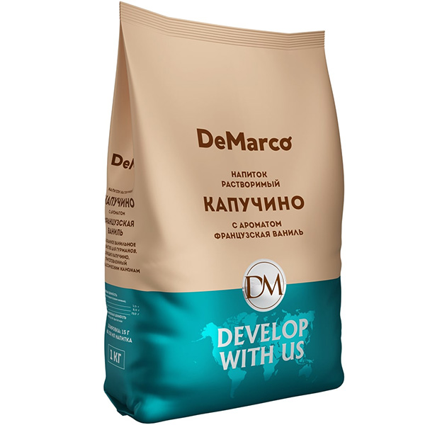 Капучино Французская Ваниль, DeMarco, 1 кг, растворимый кофейный напиток