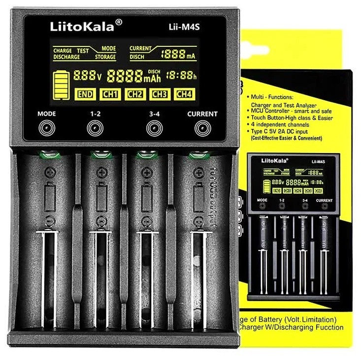 new liitokala lii m4 18650 charger lcd display universal smart charger test capacity for 26650 18650 21700 aa aaa etc 4slot Зарядное устройство LiitoKala M4S
