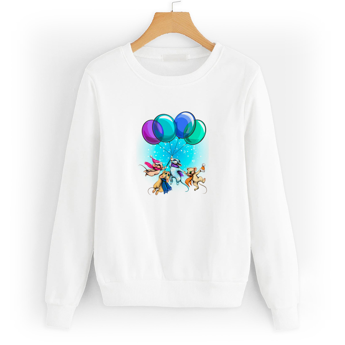 

Свитшот белый CoolPodarok Дети. Мышки на воздушных шариках, W0501577