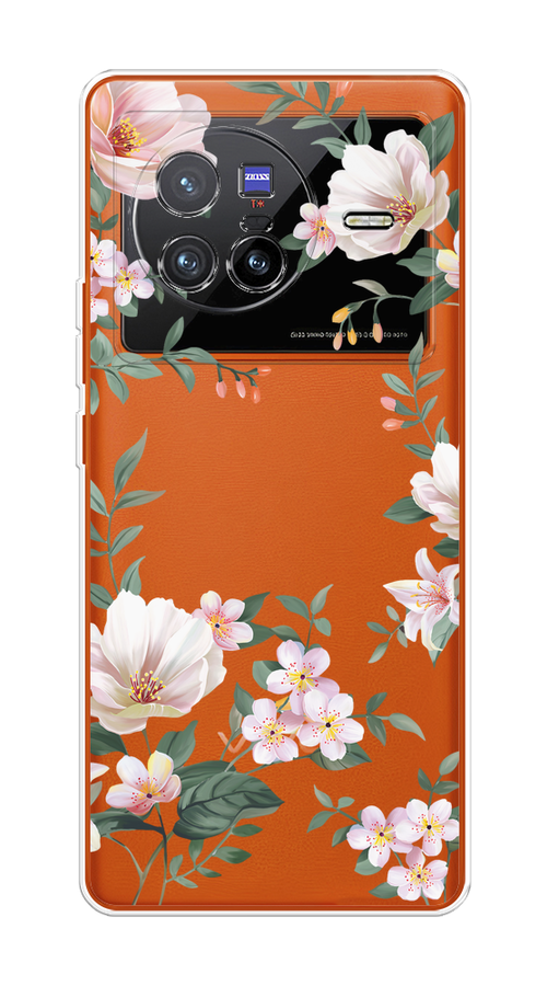

Чехол на Vivo X80 "Beautiful white flowers", Бежевый;зеленый, 266550-1