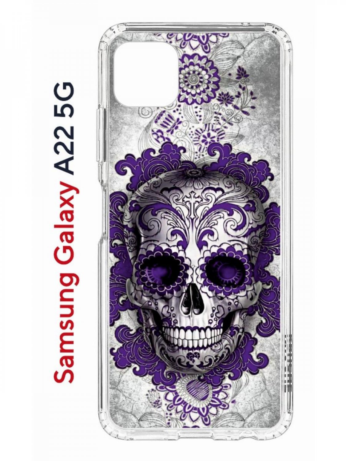 

Чехол на Samsung Galaxy A22s 5G с принтом Kruche Print Sugar Skull, противоударный бампер, Прозрачный;фиолетовый;серый;белый, Самсунг Галакси А22с 5джи