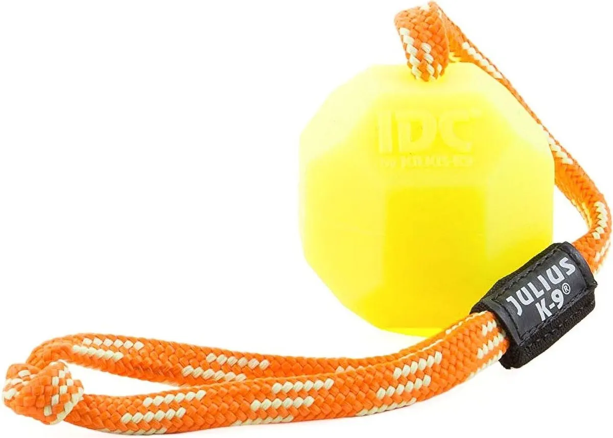фото Апорт для собак julius-k9 fluorescens ball with string, желтый, 6 см
