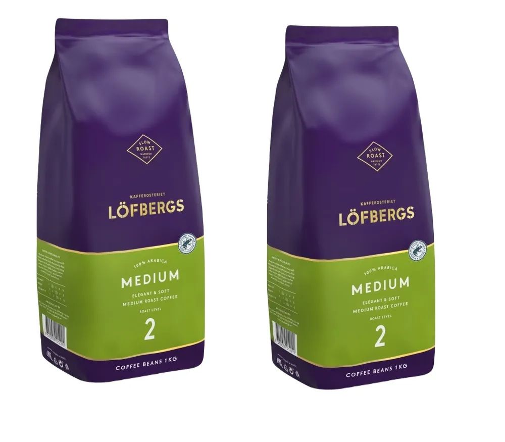 2 упаковки, кофе зерновой Lofbergs Medium Roast, Арабика 100%,  по 1000 гр.