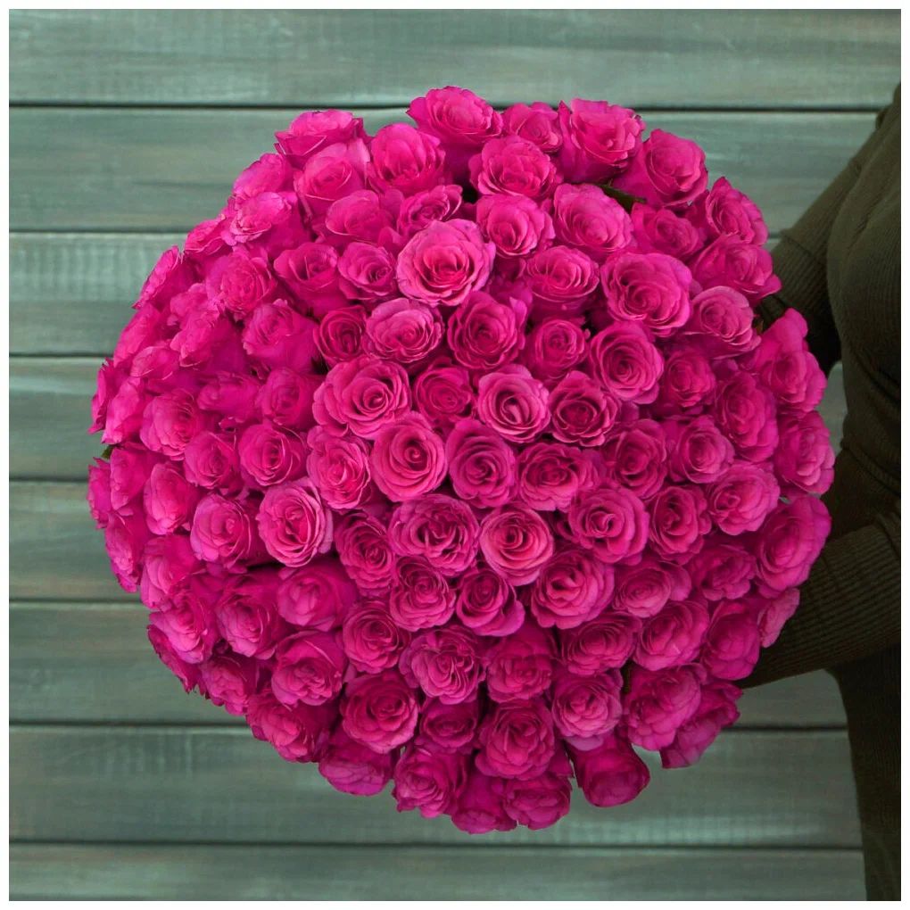 Букет живых цветов из 101 розовая роза с лентой 40см, Букет Маркет, 101 роза 40 см,B1667