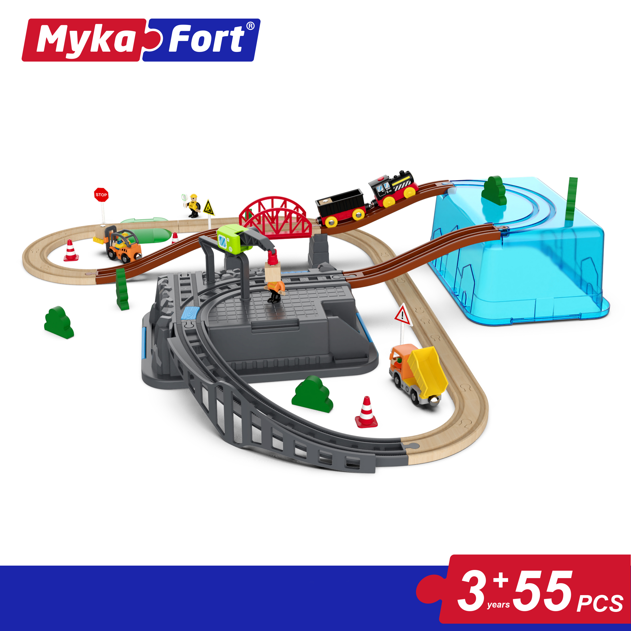 Конструктор MykaFort Инженерный набор на батарейках 55 эл набор игрушек для деревянной железной дороги brio поезд метро и светящийся тоннель 33970