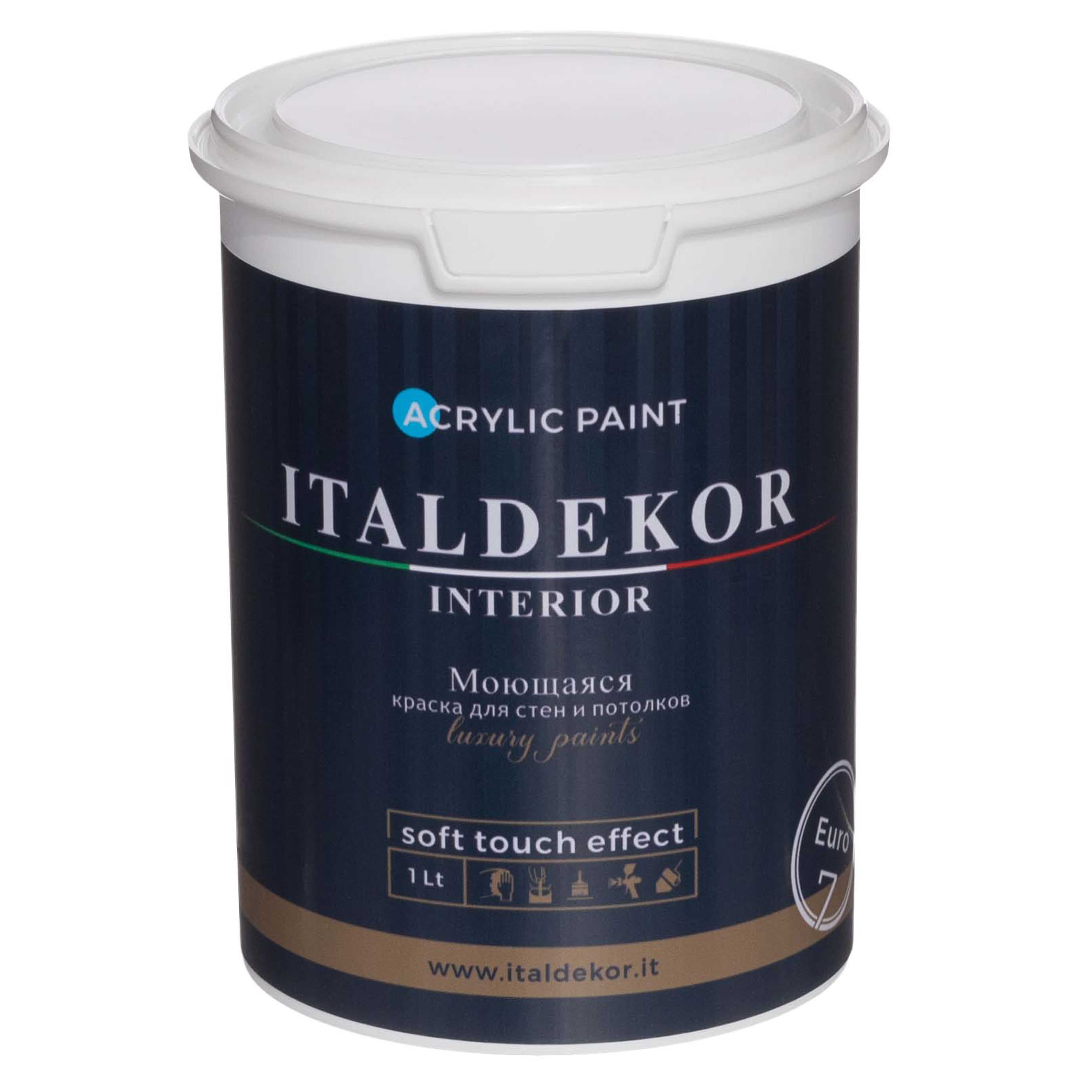 Краска акриловая Italdekor euro7 для окраски стен и потолков внутри сухих помещений, 1 л