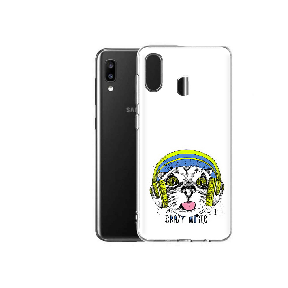 

Чехол MyPads Tocco для Samsung Galaxy A20 кошка в наушниках рисунок, Прозрачный, Tocco